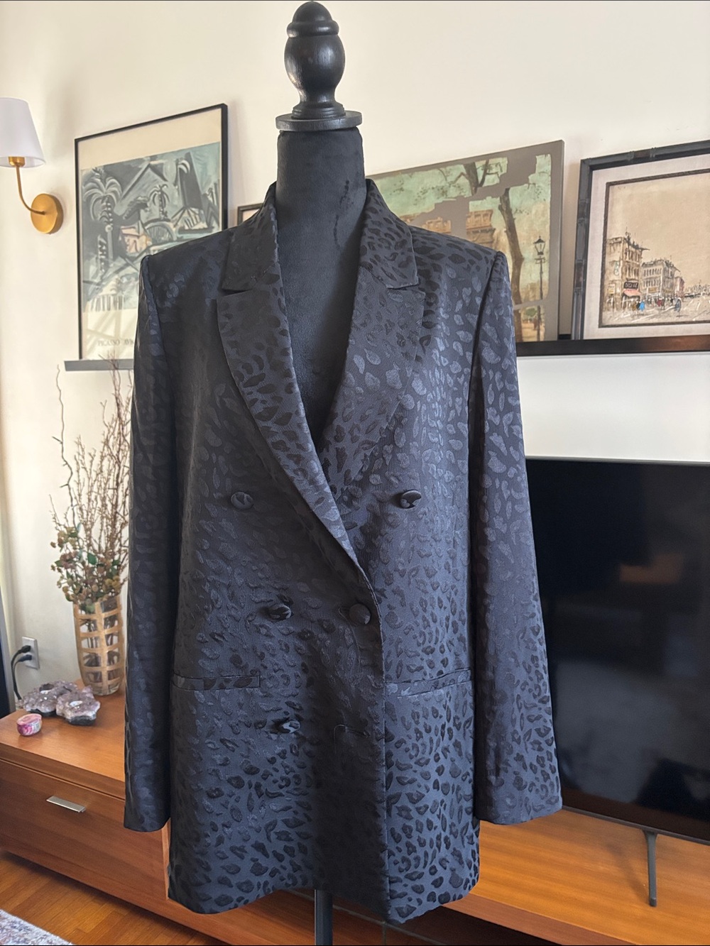 Wayf Black Leopard Jacquard Blazer NWOT